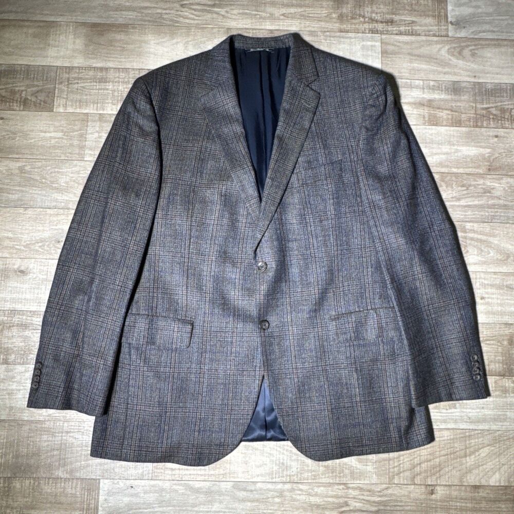 Jack Victor Blazer Mens 44R Wool Plaid 2 Button Gray
